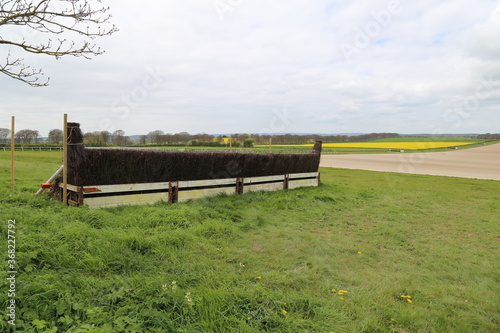 A brush hurdle on a racecourse for steeple chasing in Dorset, England, UK.