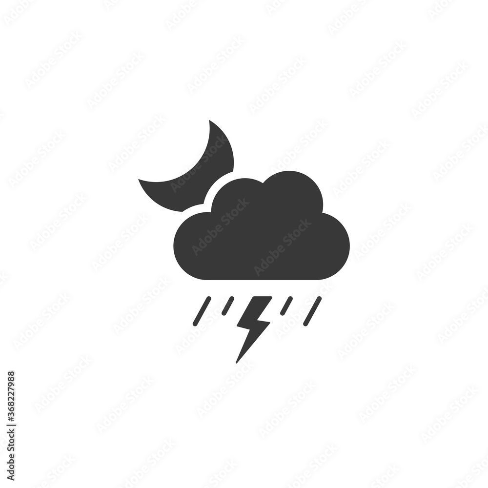 Storm and heavy rain, cloud and moon. Icon. Night weather glyph vector illustration Storm and heavy rain, cloud and moon. Icon. Night weather glyph vector illustration