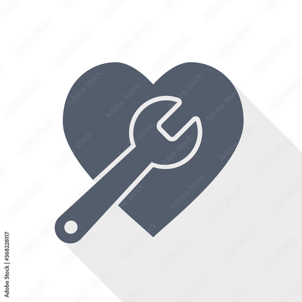 Wrench and heart flat design vector icon Wrench and heart flat design vector icon