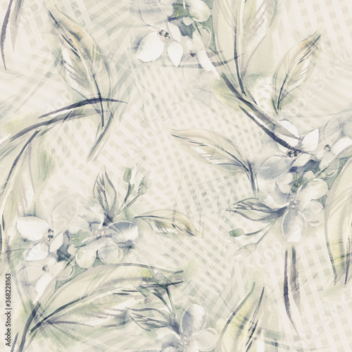 Jasmine Seamless Pattern. Watercolor Illustration.