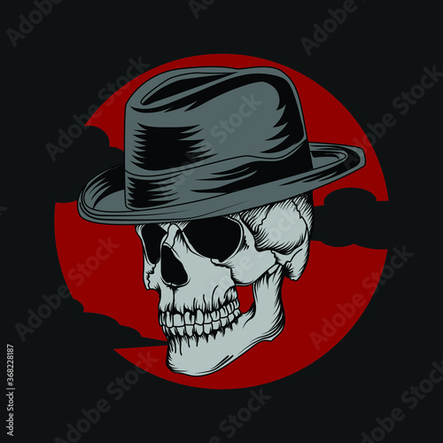 artwork illustration and t-shirt design skull with cowboy hat premium vector