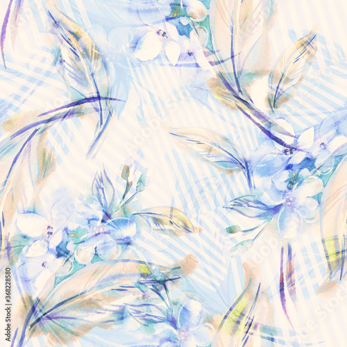 Jasmine Seamless Pattern. Watercolor Illustration.