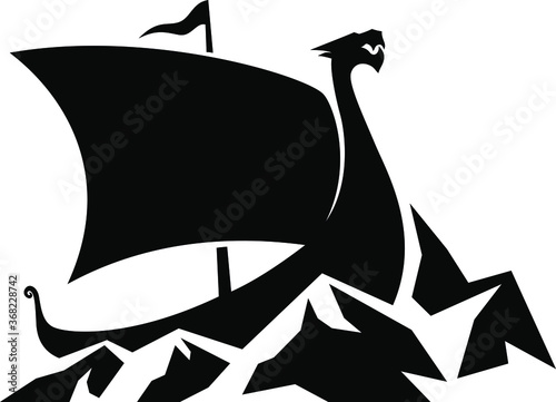 Silhouette Viking Long Boat on the Ice