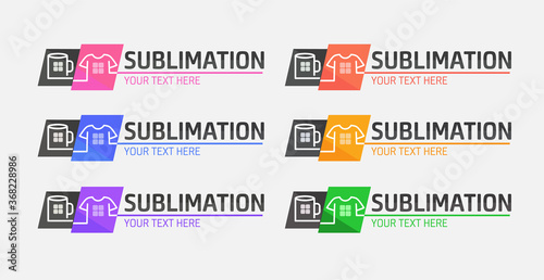 Abstract modern colored vector logo template of t-shirt and mug printing. For typography, print, corporate identity, workshop, branding, factory, serigraphy, isolated on gray  background.