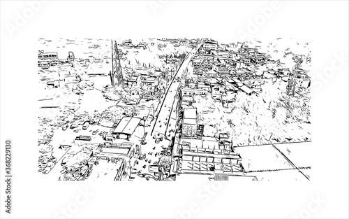 Building view with landmark of Akbarpur is a city and a municipal board in, and the administrative headquarters of, Ambedkar Nagar. Hand drawn sketch illustration in vector. photo