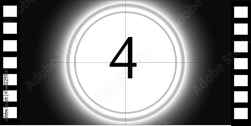 Number 4 cinema movie countdown introduction screen in black and white. Panorama banner for business movie concepts.	