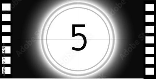 Number 5 cinema movie countdown introduction screen in black and white. Panorama banner for business movie concepts.	