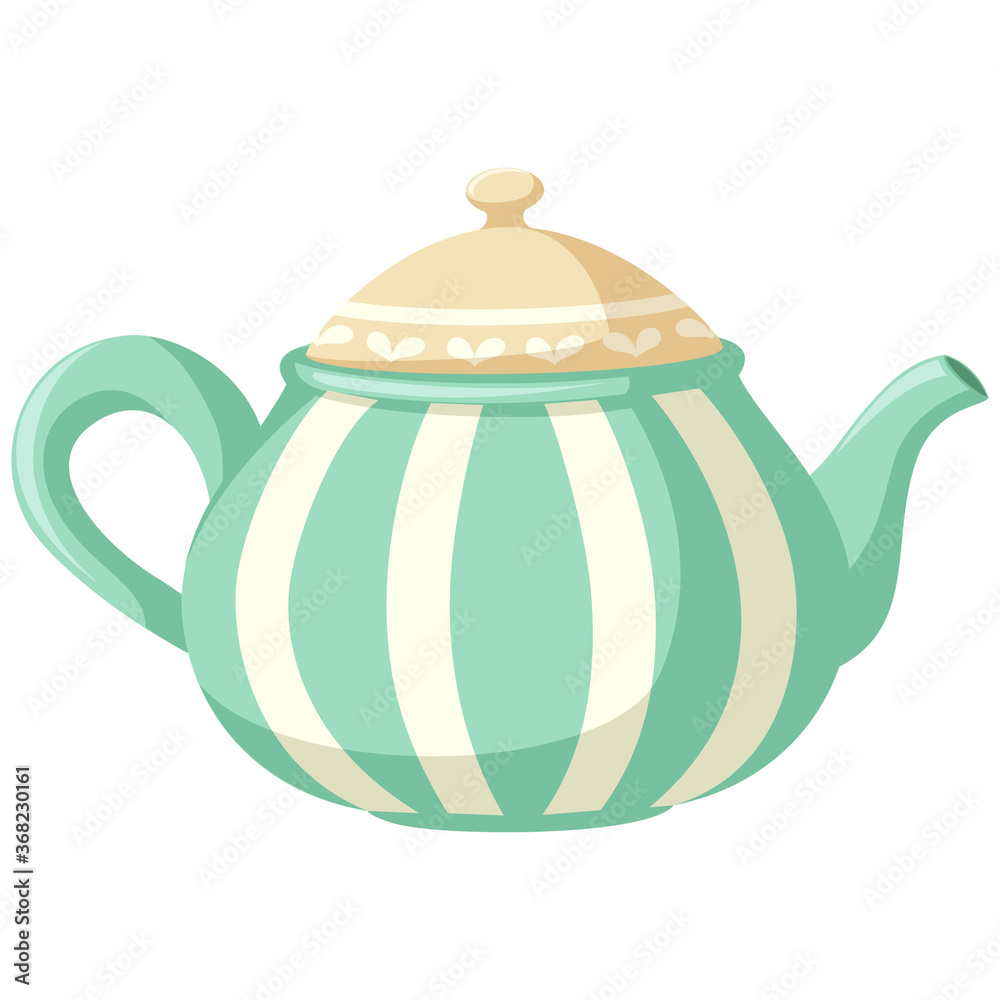 Cute teapot clipart on white background, Vector illustration. Stock