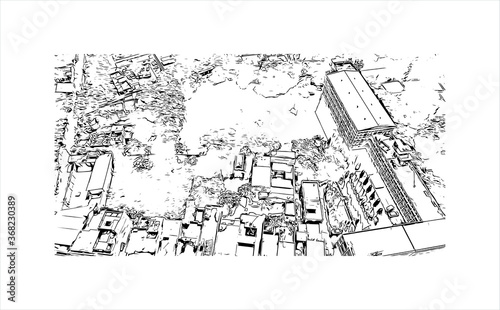 Building view with landmark of Akbarpur is a city and a municipal board in, and the administrative headquarters of, Ambedkar Nagar. Hand drawn sketch illustration in vector. photo