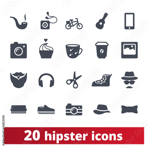 Hipster  contemporary culture  youth fashion and lifestyle icons. Vector symbols collection of modern young people subculture. Isolated no white background.