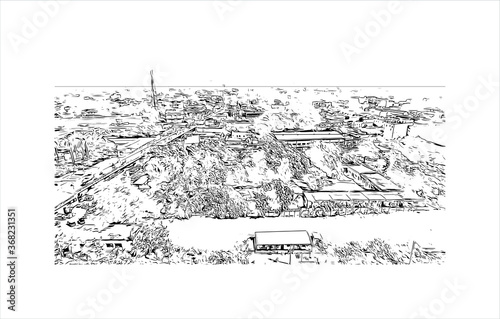 Building view with landmark of Akbarpur is a city and a municipal board in, and the administrative headquarters of, Ambedkar Nagar. Hand drawn sketch illustration in vector. photo