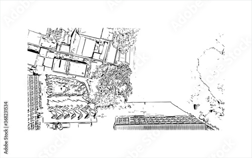 Building view with landmark of Akbarpur is a city and a municipal board in, and the administrative headquarters of, Ambedkar Nagar. Hand drawn sketch illustration in vector. photo