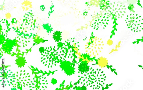 Light Green  Yellow vector doodle background with flowers  roses.