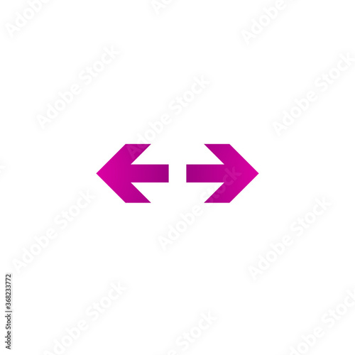 Distance vector icon. Two pink and purple squared opposite horizontal arrows isolated on white.
