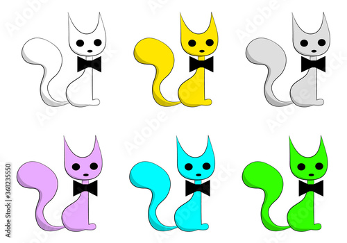 Colored figures of seated cats. Design elements set. Isolated
