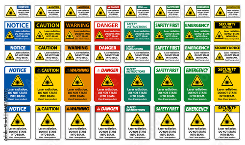 Laser radiation,do not stare into beam,class 2 laser product Sign on white background