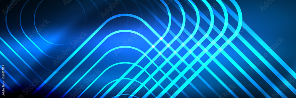 Shiny neon glowing techno lines, hi-tech futuristic abstract background template with square shapes Shiny neon glowing techno lines, hi-tech futuristic abstract background template with square shapes