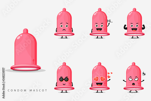 Cute condom mascot design set