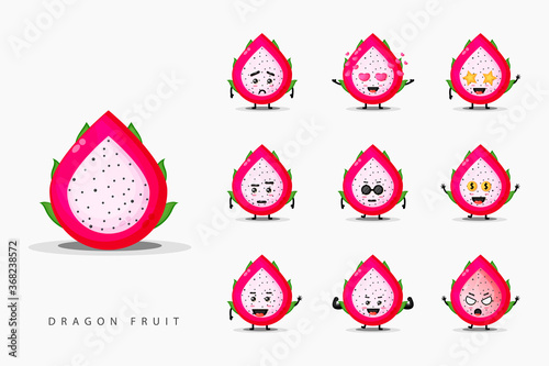 Cute dragon fruit mascot design set