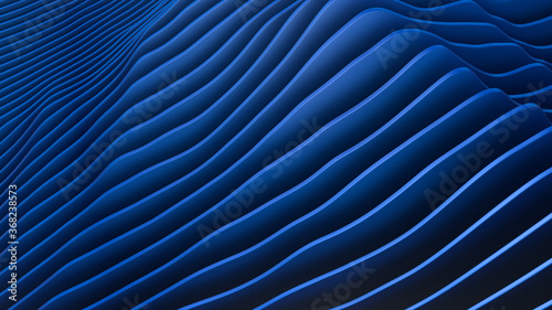 Deep blue abstract waves. High quality 3D render.