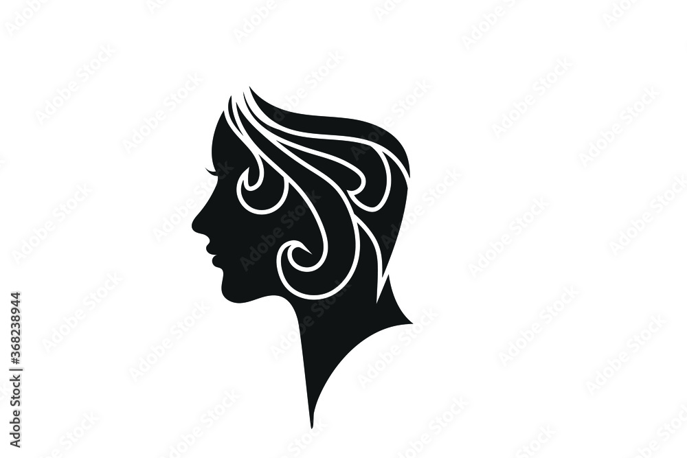 Beauty woman face silhouette in profile. Hair Fashion icon