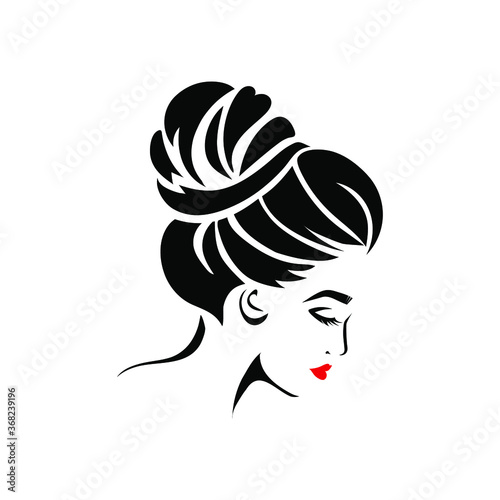 long hair style icon, logo women face 