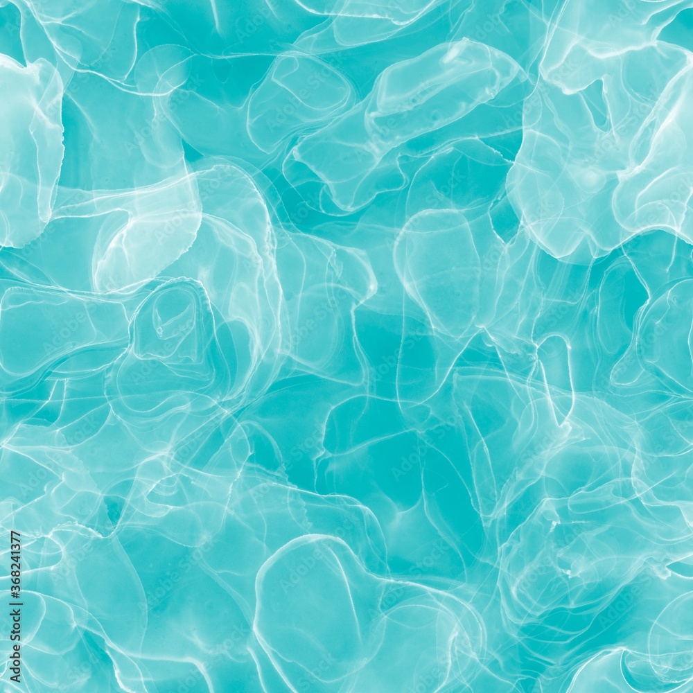 Fototapeta premium Turquoise blue abstract water ripples seamless pattern. 