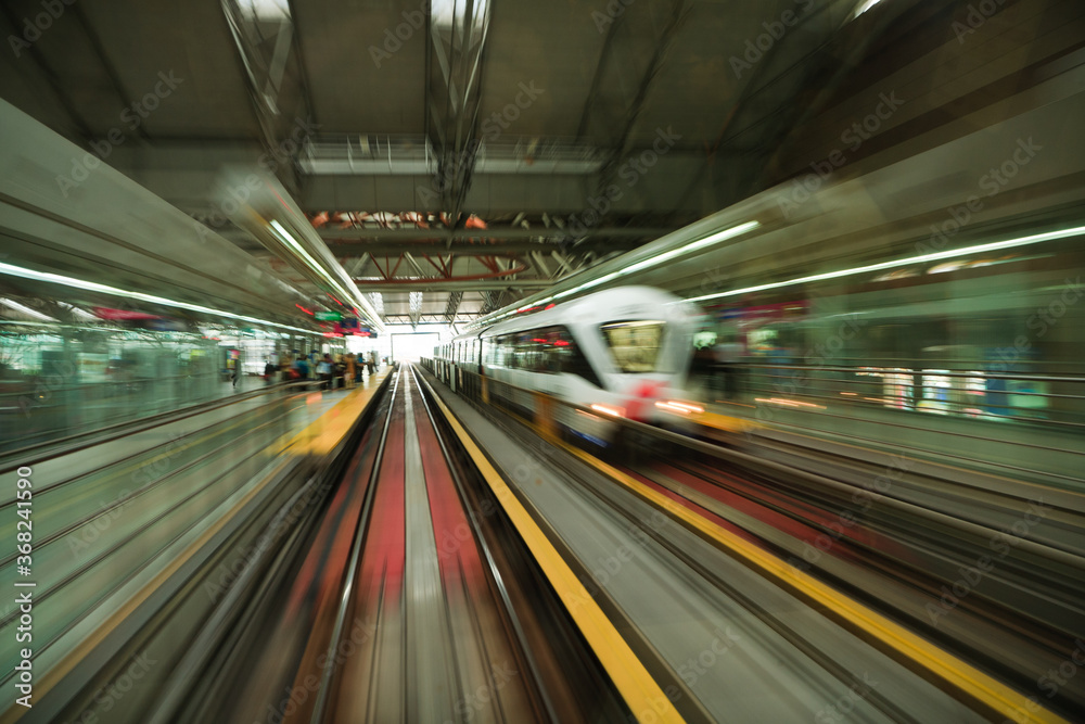 Abstract motion blur photo of subway road, monorail, train station Abstract motion blur photo of subway road, monorail, train station