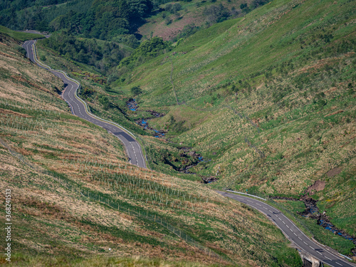 The Crow Road in The Campsie Fells a popular route for road trips through the mountains in the lowlands of Scotland photo