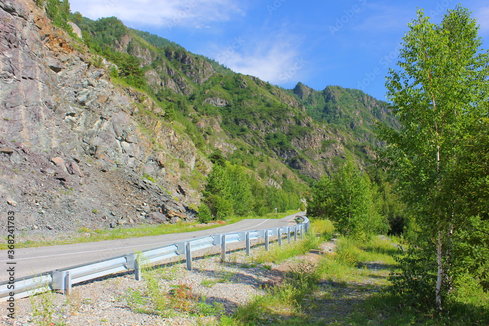 the road between the mountains in Altai