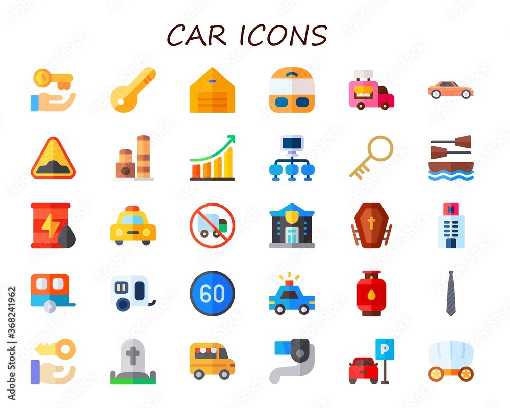 Obraz premium Modern Simple Set of car Vector flat Icons