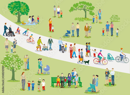 Freizeit im Park mit Familien und Kindern