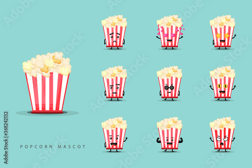 Set of cute popcorn mascots