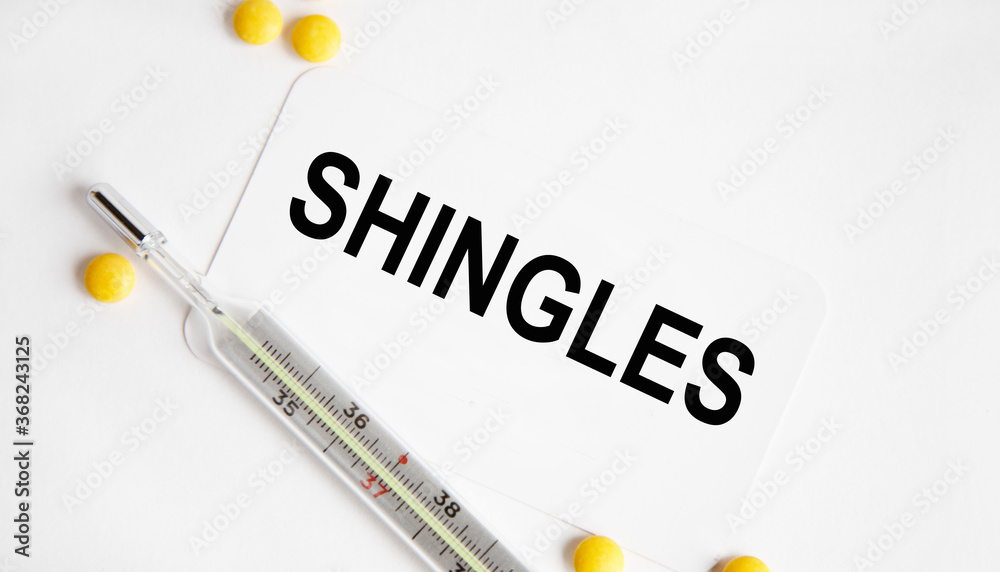 Obraz premium Diagnostics, treatment and prevention disease of nervous system Shingles. The inscription on the business card.