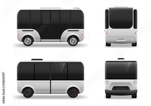 fDriverless electric future transport. Futuristic Autonomous Driverless mini bus. Autonomous vehicle self driving machineuture transportation