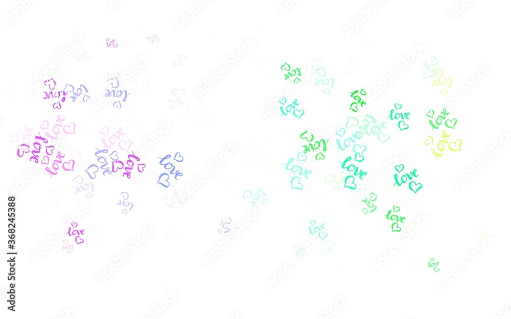 Light Multicolor vector template with doodle hearts.