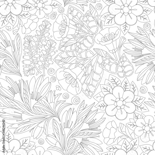 Black and white seamless floral pattern