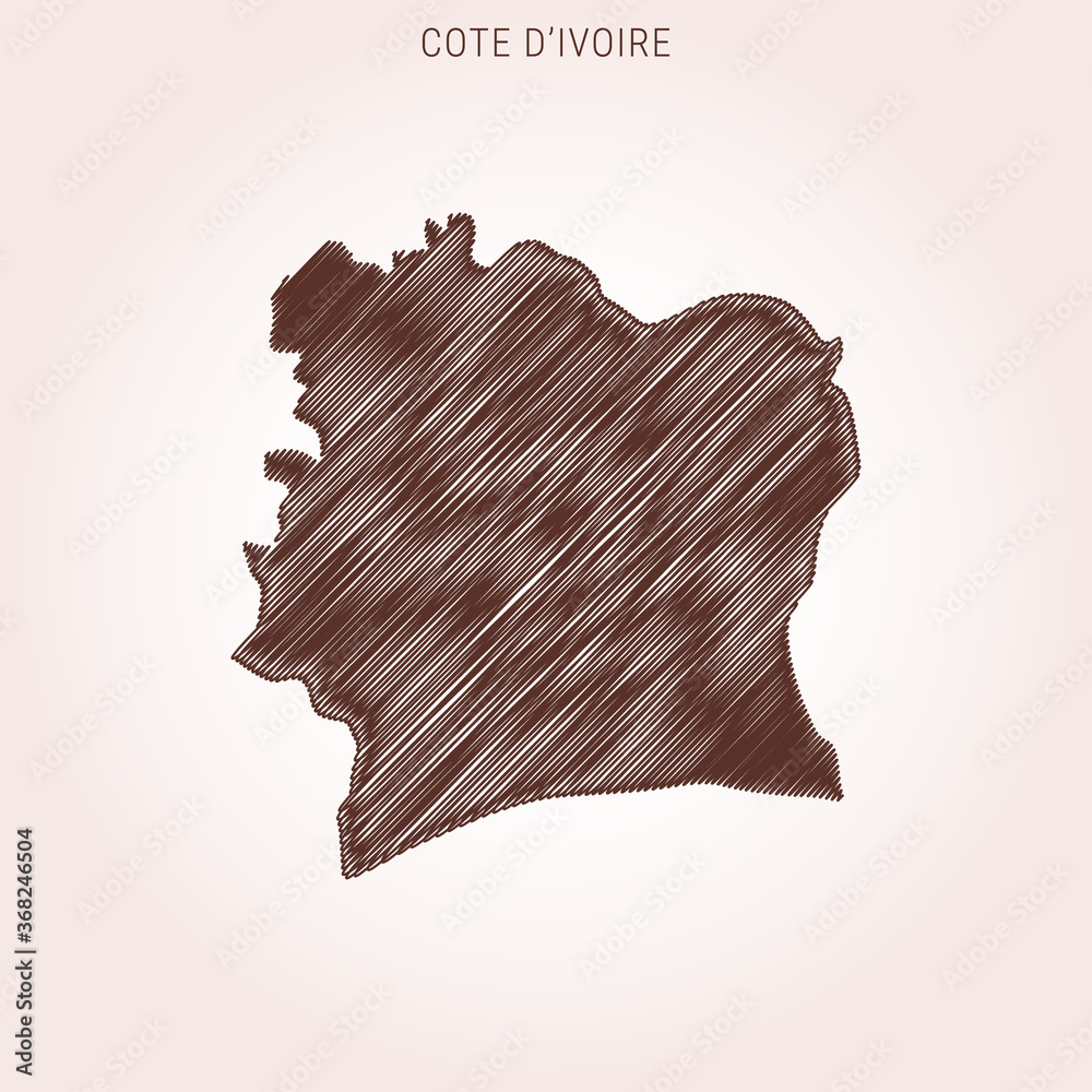 Scribble Map of Cote d'Ivoire Design Template. Scribble Map of Cote d'Ivoire Design Template.