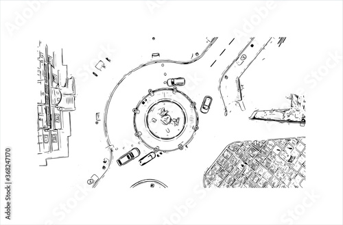 Building view with landmark of Aktau is a city in Kazakhstan, located on the Eastern shore of the Caspian Sea. Hand drawn sketch illustration in vector.