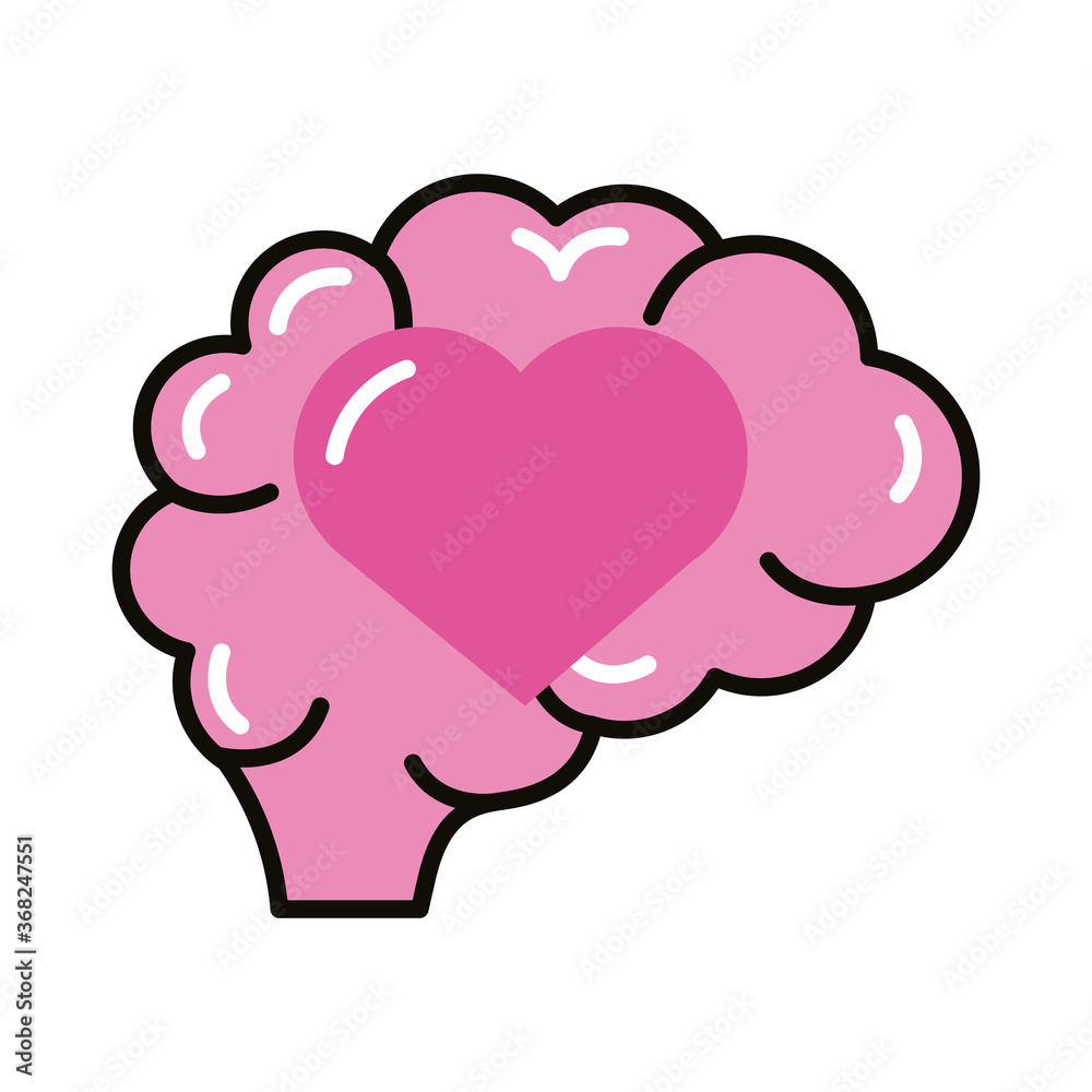 brain human with heart line and fill style icon