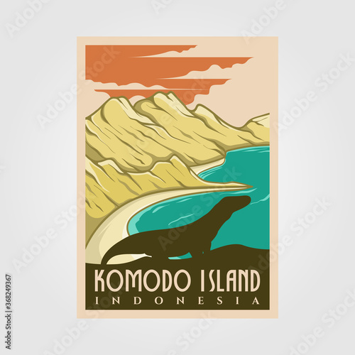 komodo island vintage logo vector nkomodo island vintage poster vector national park illustration design, travel poster designational park illustration design