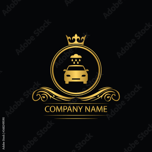 wash car logo template luxury royal vector company  decorative emblem with crown  