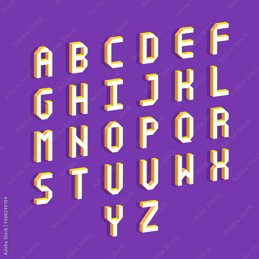 Alphabet letters with 3d isometric effect