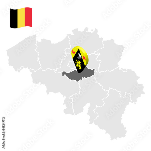 Location of Walloon Brabant on map Belgium. 3d location sign similar to the flag of Walloon Brabant. Quality map  with  provinces of  Belgium for your design. EPS10.