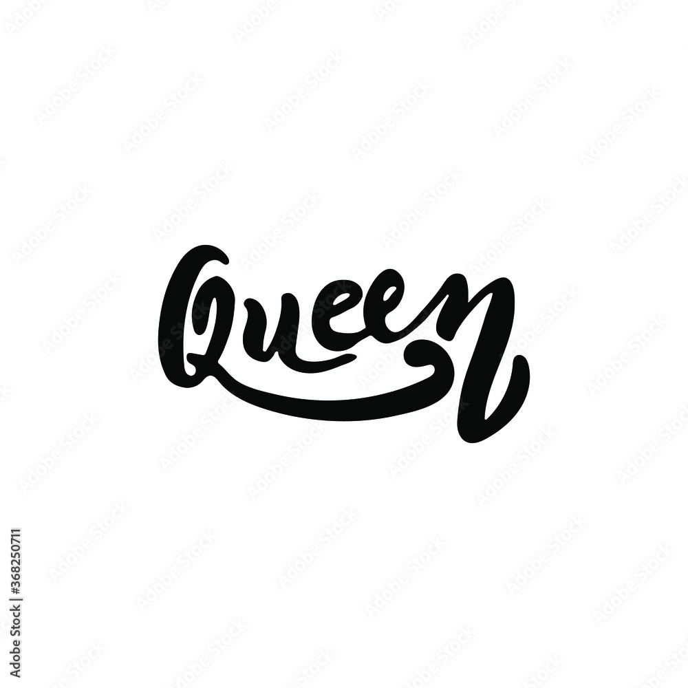Handwritten brush lettering text Queen. Word design for shirts. Black word isolated on the white background. Handwritten brush lettering text Queen. Word design for shirts. Black word isolated on the white background.