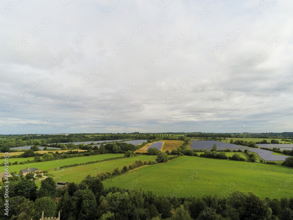 birdseye view English countryside solar panels