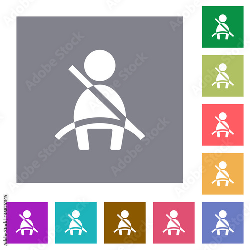 Car seat belt warning indicator square flat icons