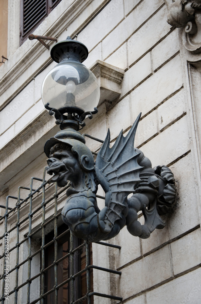 Beautiful city detail, street lantern in Rome, Italy.