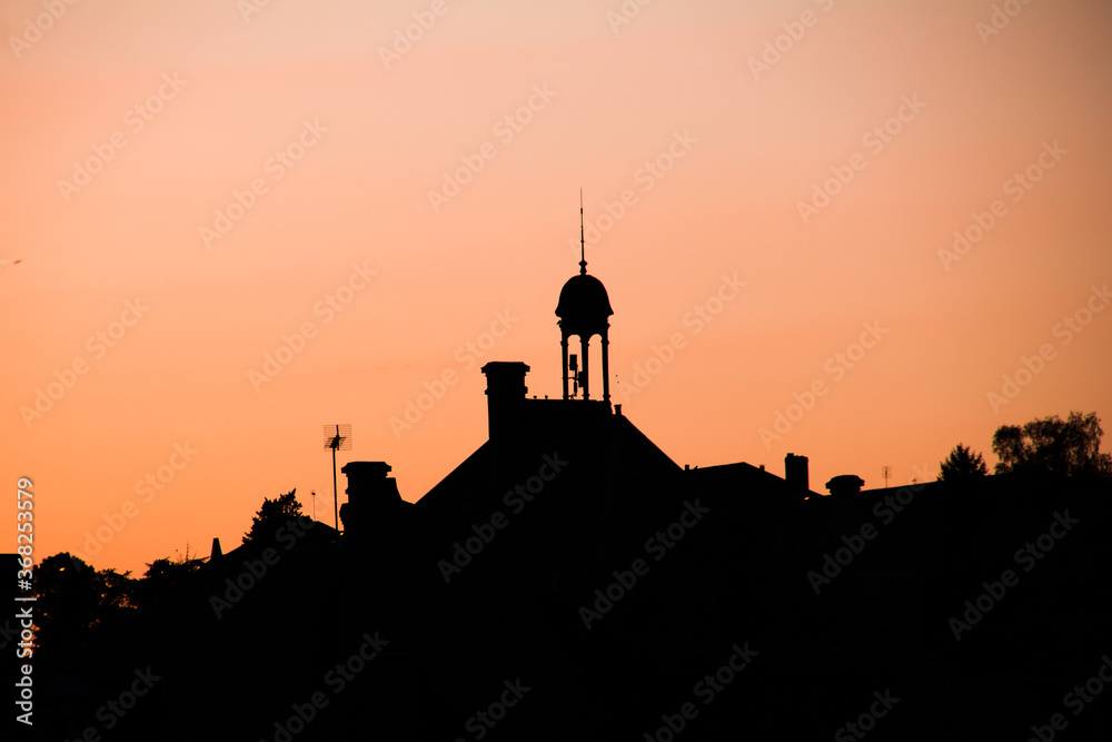 Silhouette of a city town center