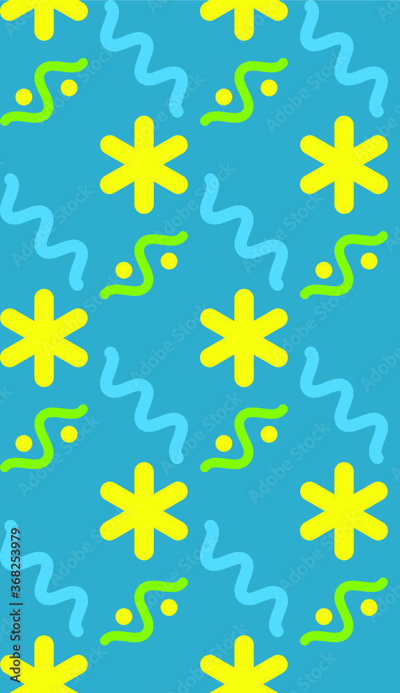 Bright colors of seamless pattern with  geometric shapes and  children's drawings.